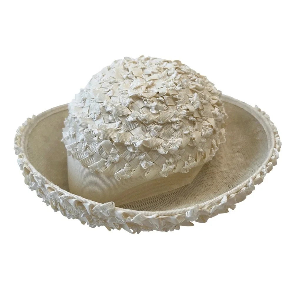 Vintage Union Made Ivory Ribbon Hat Church Wedding‎ Party Occasion